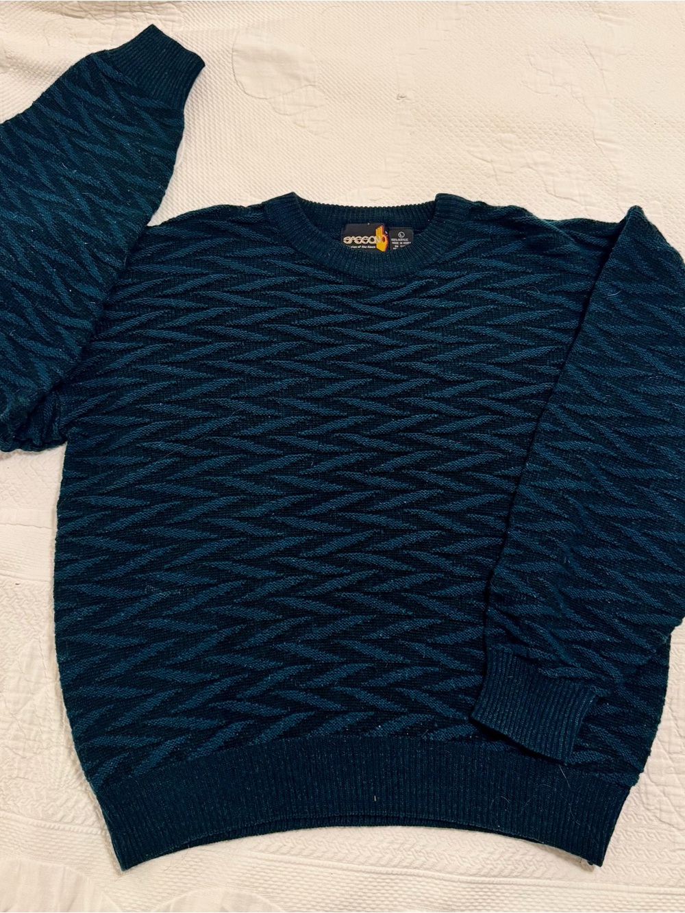Sasson Men's Navy & Teal Zigzag Crewneck Sweater